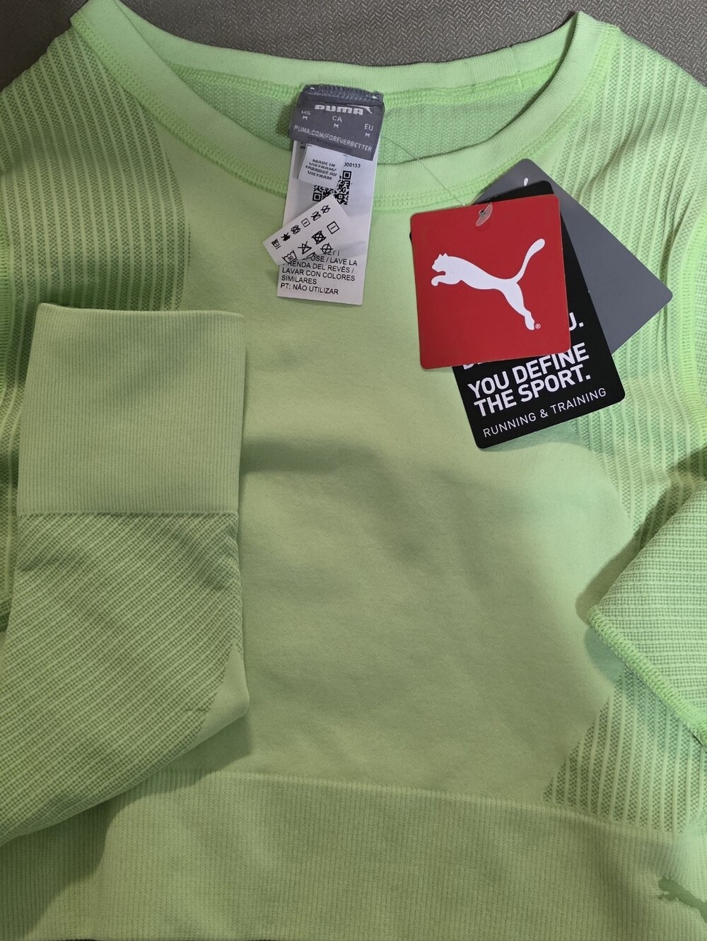 Puma Neon Lime Long-Sleeve Performance Crop Top